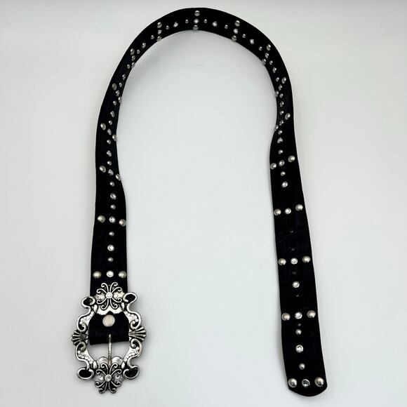 Vintage Leatherock Belt XL Black Leather Rhinestone Studded Western Buckle Y2K main image 7
